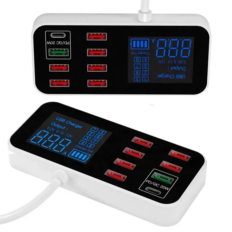 USB Docking station med 8 porte USB/PD/QC og LCD skærm produktbilde