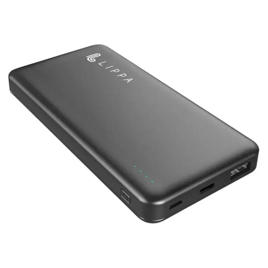 Lippa 10.000 mAh powerbank 18W USB-C PD og QC USB-A output, Sort produktbilde